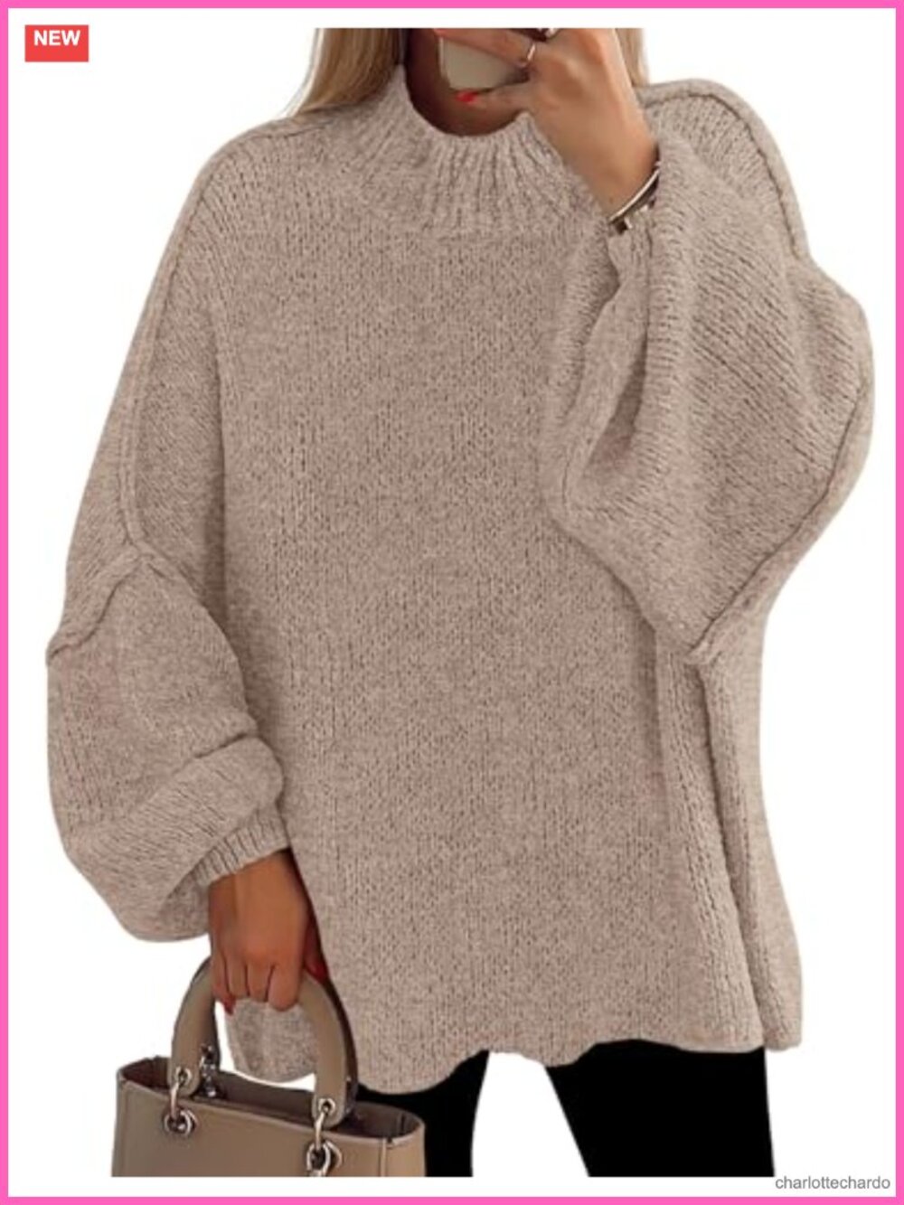 Women's Oversized Chunky Knit Pullover Sweater Mock Neck Long Sleeve Loose Fit